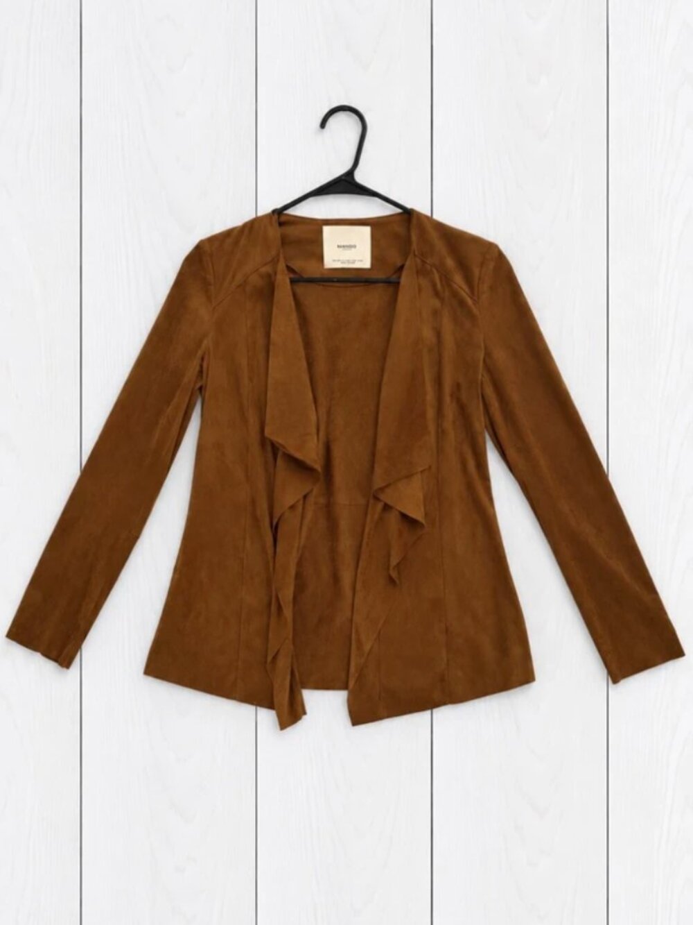 MANGO Women's Brown Draped Open Front Stretch Jacket Long Sleeve XS